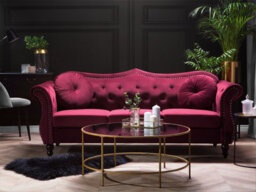 Beliani Sofa 3 Seater Skien Velvet Dark Red - thumbnail 2