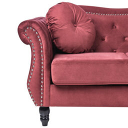 Beliani Sofa 3 Seater Skien Velvet Dark Red - thumbnail 7