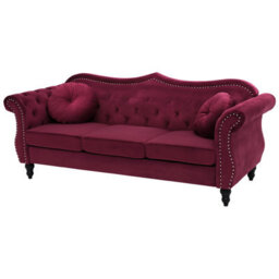 Beliani Sofa 3 Seater Skien Velvet Dark Red - thumbnail 4
