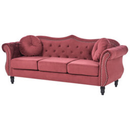 Beliani Sofa 3 Seater Skien Velvet Dark Red - thumbnail 5