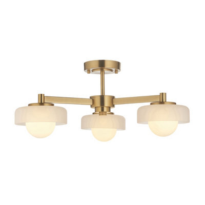 Luminosa Lighting Luminosa Boss Multi Arm Semi Flush Ceiling Lamp Brushed Aged Brass Plate With Frosted & Opal Glass 3X G9 - image 1
