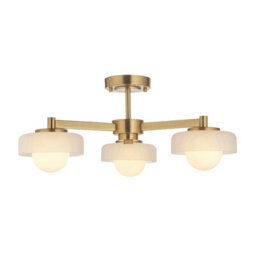 Luminosa Lighting Luminosa Boss Multi Arm Semi Flush Ceiling Lamp Brushed Aged Brass Plate With Frosted & Opal Glass 3X G9 - thumbnail 8