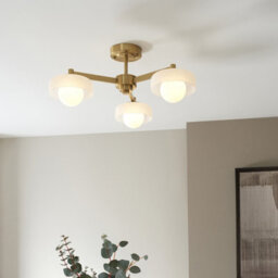 Luminosa Lighting Luminosa Boss Multi Arm Semi Flush Ceiling Lamp Brushed Aged Brass Plate With Frosted & Opal Glass 3X G9 - thumbnail 9