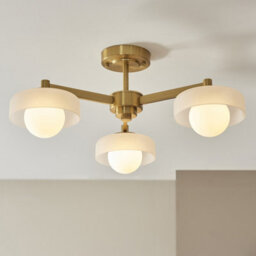 Luminosa Lighting Luminosa Boss Multi Arm Semi Flush Ceiling Lamp Brushed Aged Brass Plate With Frosted & Opal Glass 3X G9 - thumbnail 3