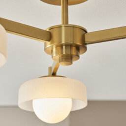 Luminosa Lighting Luminosa Boss Multi Arm Semi Flush Ceiling Lamp Brushed Aged Brass Plate With Frosted & Opal Glass 3X G9 - thumbnail 4