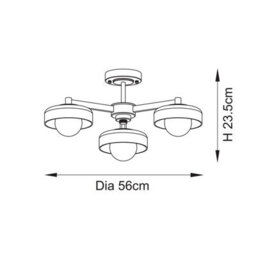 Luminosa Lighting Luminosa Boss Multi Arm Semi Flush Ceiling Lamp Brushed Aged Brass Plate With Frosted & Opal Glass 3X G9 - thumbnail 7