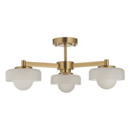 Luminosa Lighting Luminosa Boss Multi Arm Semi Flush Ceiling Lamp Brushed Aged Brass Plate With Frosted & Opal Glass 3X G9 - thumbnail 6