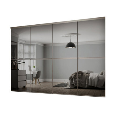 Spacepro Minimalist Mirror Panelled Mirrored Gloss 4 Door Sliding Wardrobe Door Kit (H)2220mm (W)3008mm - image 1