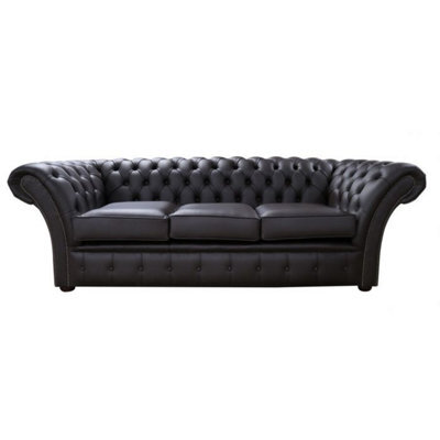 Chesterfield 3 Seater Contempo Dark Chocolate Leather Sofa Settee In Balmoral Style - image 1