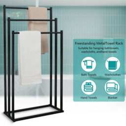 Billtix 3 Tier Freestanding Towel Rail Stand, Metal Racks Of 86 Cm, In Black. - thumbnail 2