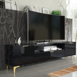 Tv Unit 200Cm Luxury Modern Stand Black High Gloss - thumbnail 1