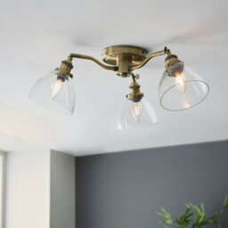 Anson Lighting Pampa 3Lt Ceiling Light In  Antique Brass Plate & Clear Glass - thumbnail 1