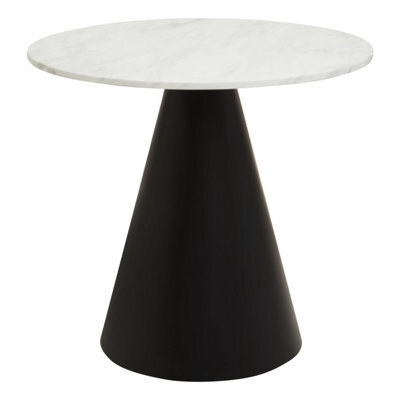 Orsina Round White Marble Top Dining Table, Geometric Conical Black Base Design Marble Dining Room Table - image 1