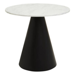 Orsina Round White Marble Top Dining Table, Geometric Conical Black Base Design Marble Dining Room Table - thumbnail 1