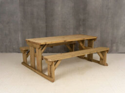 Arbor Garden Solutions Abies Wooden Picnic Bench And Table Set, Rounded Outdoor Dining Set (7Ft, Rustic Brown) - thumbnail 2