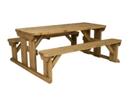 Arbor Garden Solutions Abies Wooden Picnic Bench And Table Set, Rounded Outdoor Dining Set (7Ft, Rustic Brown) - thumbnail 1