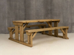 Arbor Garden Solutions Abies Wooden Picnic Bench And Table Set, Rounded Outdoor Dining Set (7Ft, Rustic Brown) - thumbnail 5