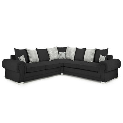 Furnishings For Less UK Milan 5 Seater L Shaped Corner Sofa Scatter Back Chesterfield Arms Black 2 Corner 2 - image 1