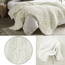 Living And Home Hand-Woven Chenille Blanket Milk White Soft Chenille Blanket Throw Blankets Soft And Warm 100Cm L X 120Cm W - thumbnail 3