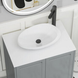 Royal Bathrooms Royal Bathroom Elmore 600mm Matt Pebble Grey Freestanding Bathroom Vanity Unit 2 Drawer Plain White Worktop With Nova Basin - thumbnail 4
