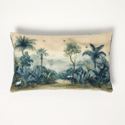 Homescapes Blue Palm Sepia Cushion, 30 X 50Cm - thumbnail 1