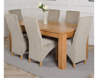 That's Furniture Dakota 182 X 92 Cm Chunky Oak Large Dining Table And 6 Chairs Dining Set With Lola Grey Fabric Chairs - image 1