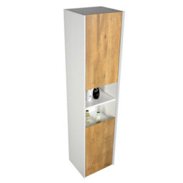 Plum&clay Declan White & Oak Wall Hung Bathroom Tall Storage Unit (H)1700mm (W)400mm - thumbnail 3