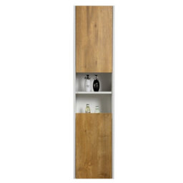 Plum&clay Declan White & Oak Wall Hung Bathroom Tall Storage Unit (H)1700mm (W)400mm - thumbnail 2