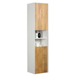 Plum&clay Declan White & Oak Wall Hung Bathroom Tall Storage Unit (H)1700mm (W)400mm