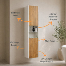 Plum&clay Declan White & Oak Wall Hung Bathroom Tall Storage Unit (H)1700mm (W)400mm - thumbnail 6