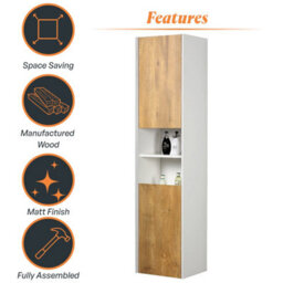 Plum&clay Declan White & Oak Wall Hung Bathroom Tall Storage Unit (H)1700mm (W)400mm - thumbnail 8