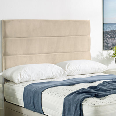 "Urban Textures - Siera Plush Velvet Upholstered Horizontal Lined Divan Bed Headboard 26"" - Beige" - image 1