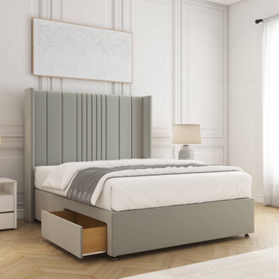 Bsspoke Charlotte Divan Bed Set Silver Plush Velvet With 54Inch Headboard & 2 Drawers Footend & No Mattress In All Sizes - image 1