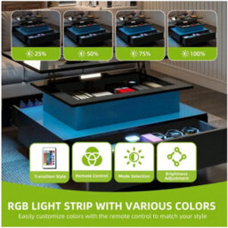 Black High Gloss Led Lift Top Rectangle Wooden Coffee Table - thumbnail 3