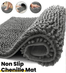 Ameha Grey Chenille Mat 50X80Cm, Extra Soft, Non-Slip, Absorbent Bath Rug & Doormat