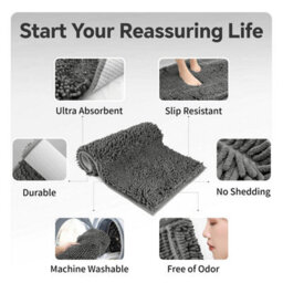 Ameha Grey Chenille Mat 50X80Cm, Extra Soft, Non-Slip, Absorbent Bath Rug & Doormat - thumbnail 5