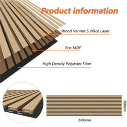 AVER-GROWTH Set Of 2 Wooden Modern Acoustic Wall Panels 240 X 60 Cm - Light Oak Finish - thumbnail 3