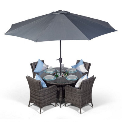 That's Furniture Savannah Round 4 Seater Patio Dining Set With Ice Bucket Drinks Cooler - Grey - image 1
