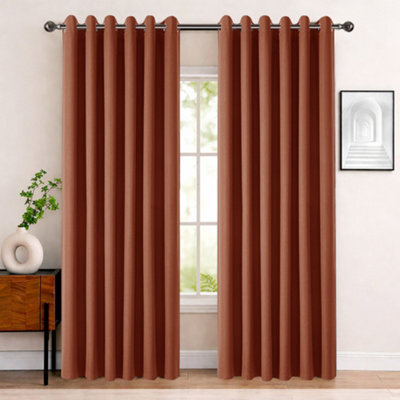 Bedlooms Rust Linen Curtain 100% Blackout Thermal Insulated Eyelet Curtain (Pair) 66 X 90 Inches With Tie Back Two - image 1