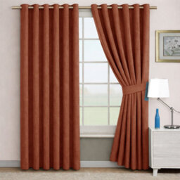 Bedlooms Rust Linen Curtain 100% Blackout Thermal Insulated Eyelet Curtain (Pair) 66 X 90 Inches With Tie Back Two - thumbnail 2