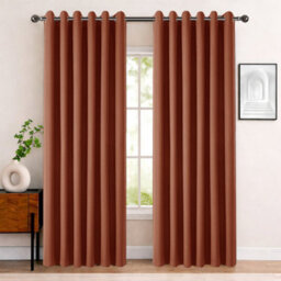 Bedlooms Rust Linen Curtain 100% Blackout Thermal Insulated Eyelet Curtain (Pair) 66 X 90 Inches With Tie Back Two - thumbnail 1