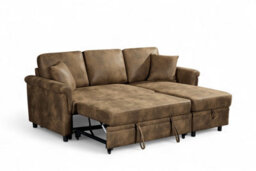 Faux Leather Suede Brown 2C1 Corner Sofabed With Chaise Oscar - thumbnail 4