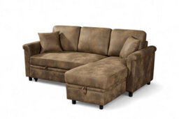 Faux Leather Suede Brown 2C1 Corner Sofabed With Chaise Oscar - thumbnail 7