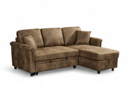 Faux Leather Suede Brown 2C1 Corner Sofabed With Chaise Oscar - thumbnail 5