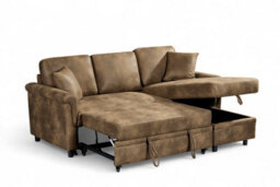 Faux Leather Suede Brown 2C1 Corner Sofabed With Chaise Oscar - thumbnail 3