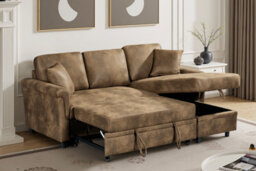 Faux Leather Suede Brown 2C1 Corner Sofabed With Chaise Oscar - thumbnail 1