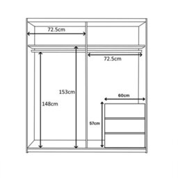 Direct Furniture Suppliers Ltd Arm 2 Door Sliding Wardrobe 150Cm Wide In White + Arc Internal 3 Draw Chest Bundle - thumbnail 5