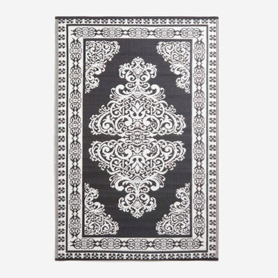Homescapes Luxury Outdoor Rug Waterproof Reversible For Garden Patio, 120 X 186 Cm, Black & White, 100% Recycled, Motif - image 1