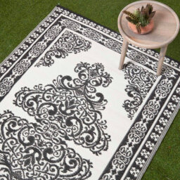 Homescapes Luxury Outdoor Rug Waterproof Reversible For Garden Patio, 120 X 186 Cm, Black & White, 100% Recycled, Motif - thumbnail 2