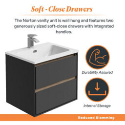 Plum&clay Norton Black & Oak Wall Hung Vanity Unit & Basin Set Bathroom Furniture (W)600mm (H)530mm - thumbnail 3